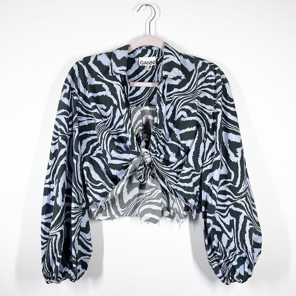 Ganni‎ Tiger print tie front blouse - Picture 1 of 9